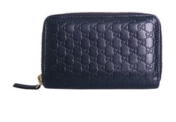 Gucci Signature Zip Around Card Case, Leather, Navy/Microguccissima, 2149,
